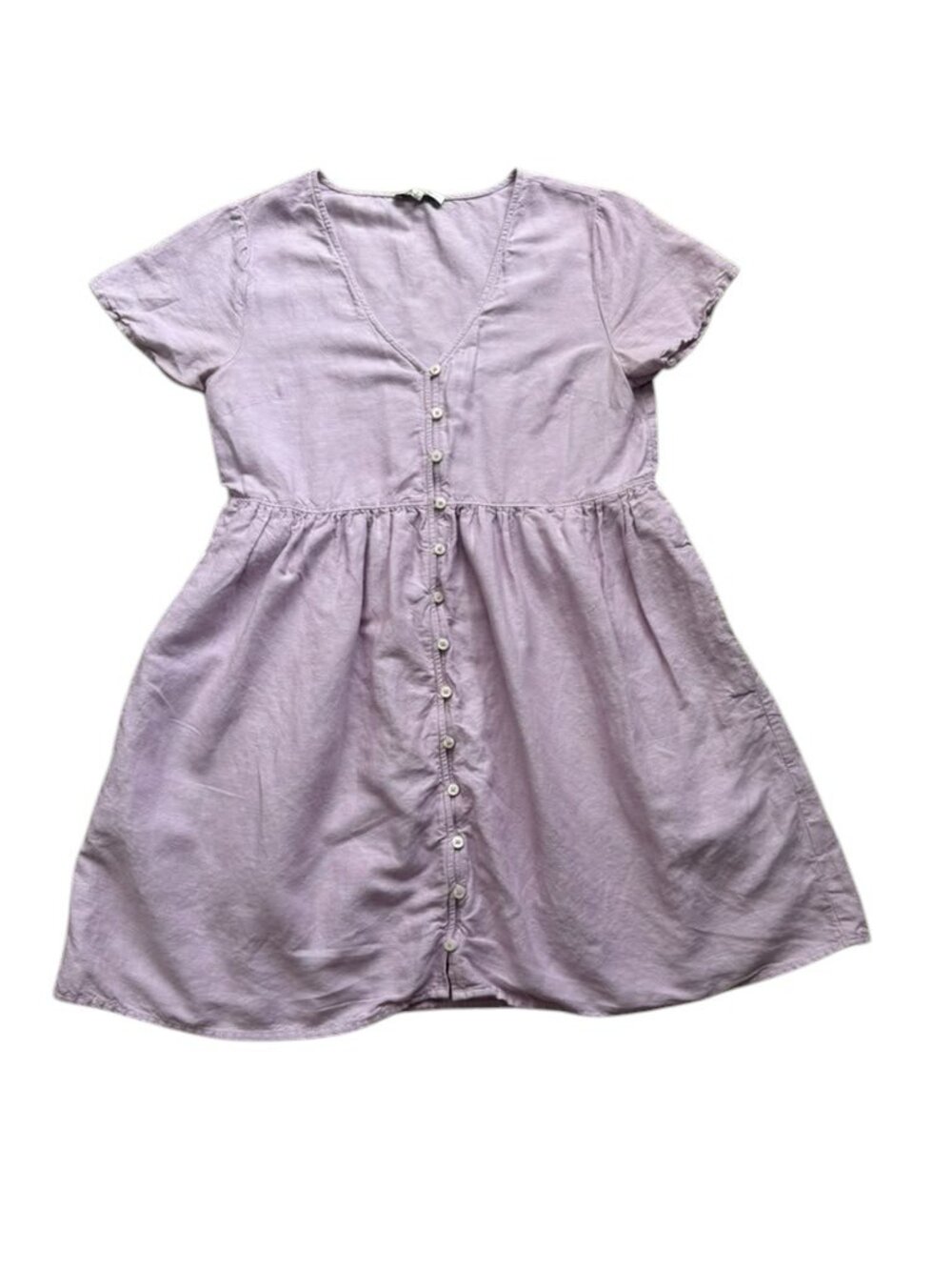 Madewell S Lavender Linen Button Front Babydoll Mini Dress.